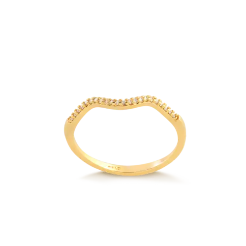 Anel Ondulado Zircônia Folheado a Ouro 18k