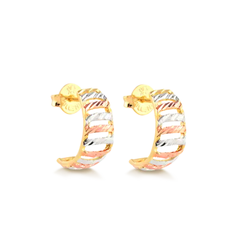 Brinco Trabalhado 3 Cores Folheado a Ouro 18k
