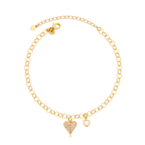 Pulseira Coração Cravejado e Ponto de Luz Folheado a Ouro 18k