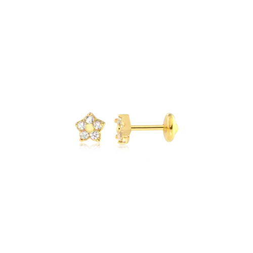 Brinco Baby Florzinha Zircônia Folheado a Ouro 18k