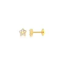 Brinco Baby Florzinha Zircônia Folheado a Ouro 18k
