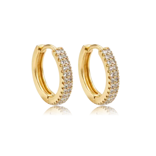 Argola Click 13mm Duas Fileiras de Zircônias Folheada a Ouro 18k