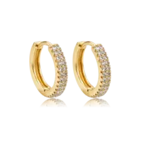 Argola Click 13mm Duas Fileiras de Zircônias Folheada a Ouro 18k