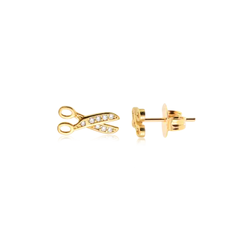Brinco Tesoura Zircônia Folheado a Ouro 18k