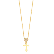 Gargantilha Crucifixo Com Coração Cravejado Folheado a Ouro 18k