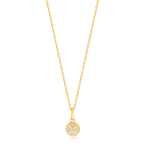 Pingente  Trevo Cravejado de Zircônia Folheada a Ouro 18k