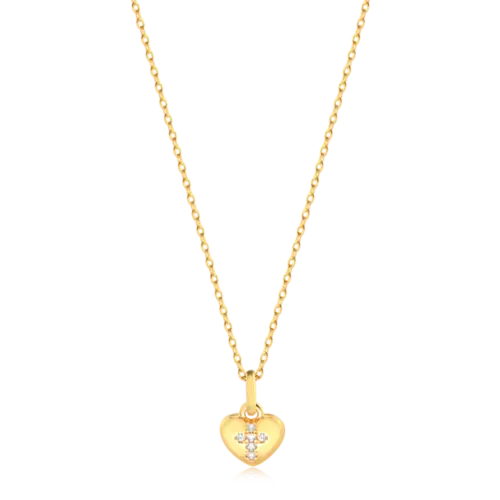 Pingente Coração Cruz Folheado a Ouro 18k
