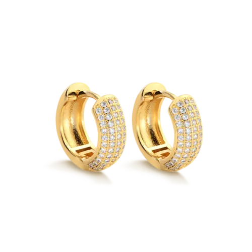 Argola 15mm Click Cravejada Folheada a Ouro 18k