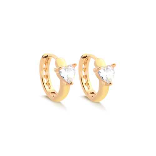 Argola Click Zircônia Coração Folheado a Ouro 18k