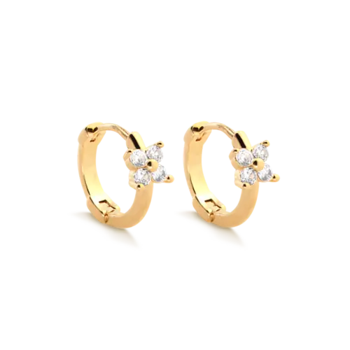 Argola Click Zircônia Flor Folheada a Ouro 18k