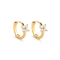 Argola Click Zircônia Flor Folheada a Ouro 18k