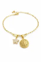 Pulseira São Bento com Estrela Cravejada Folheada a Ouro 18K