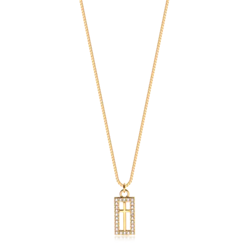 Gargantilha Retangular Cravejado Cruz Folheada a Ouro 18k