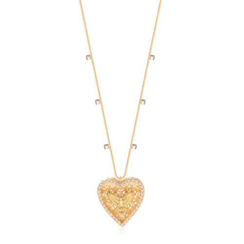 Gargantilha Espírito Santo Coração Zircônia Folheada a Ouro 18k