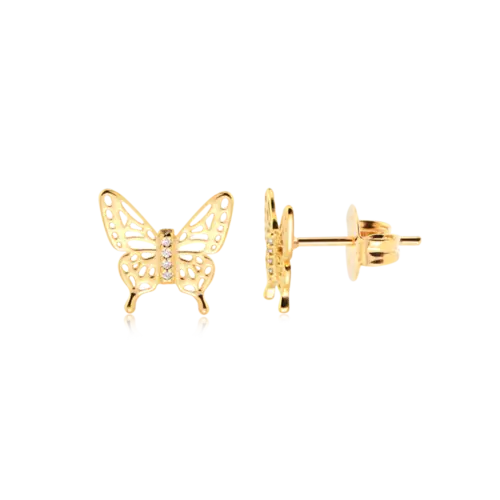 Brinco Borboleta Com Zircônia Folheado a Ouro 18k