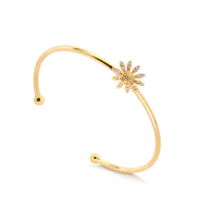 Bracelete Aberto Flor Margarida Com Zircônia Folheado a Ouro 18k