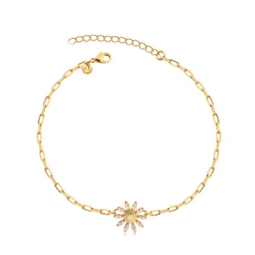 Pulseira Flor Margarida Com Zircônia Folheada a Ouro 18k