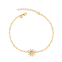 Pulseira Flor Margarida Com Zircônia Folheada a Ouro 18k