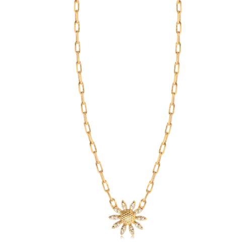 Gargantilha Flor Margarida Com Zircônia Folheada a Ouro 18k