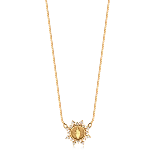 Gargantilha Nossa Senhora das Graças Zircônia Folheada a Ouro 18k
