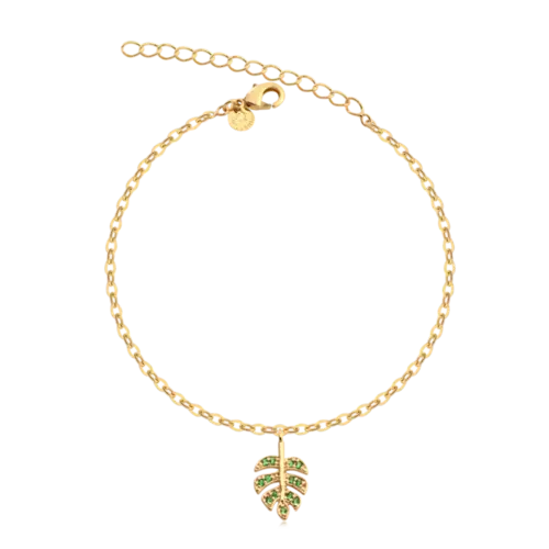 Pulseira Folha Com Zircônia Folheada a Ouro 18k