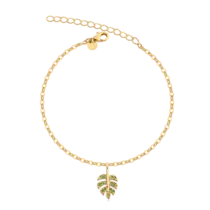Pulseira Folha Com Zircônia Folheada a Ouro 18k