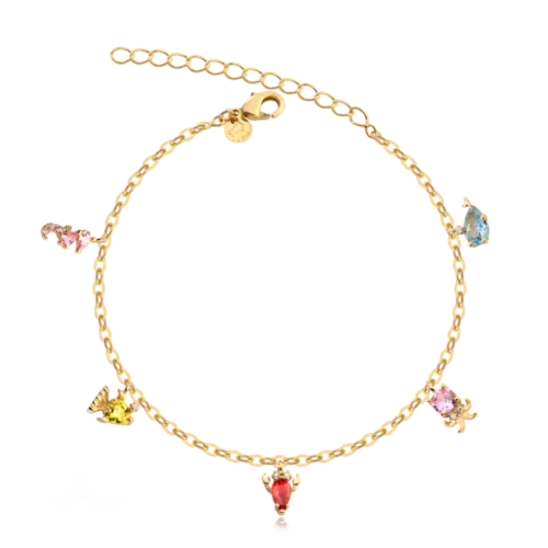 Pulseira Mix Marinho Zircônias Coloridas Folheada a Ouro 18k