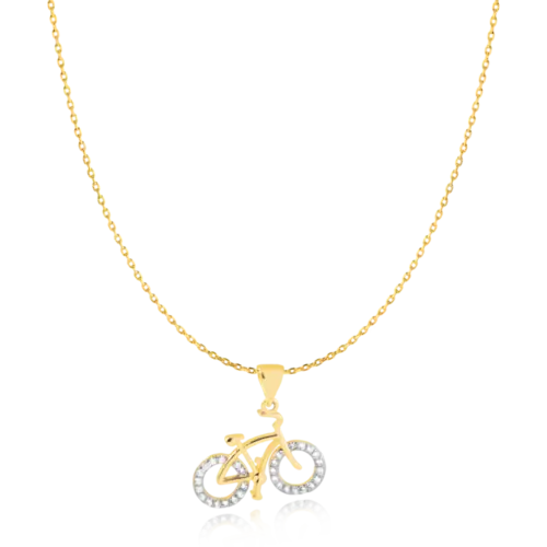 Pingente Bicicleta Cravejada de Zircônia Folheado a Ouro 18K