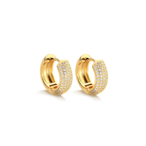 Argola 13mm Click Cravejada Folheada a Ouro 18k
