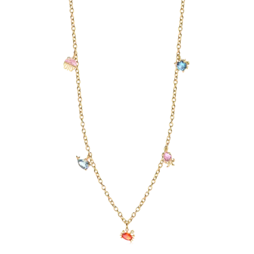 Gargantilha Mix Marinho Zircônias Coloridas Folheada a Ouro 18k