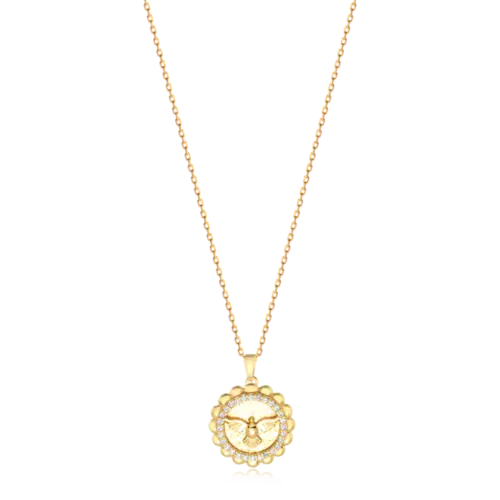 Pingente Circular Espírito Santo Com Zircônia Folheado a Ouro 18k