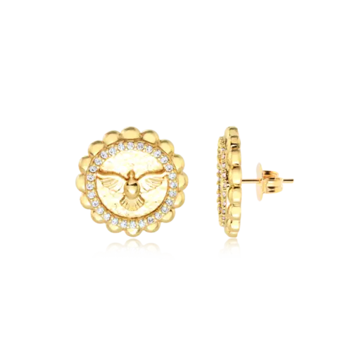 Brinco Circular Espírito Santo Com Zircônia Folheado a Ouro 18k
