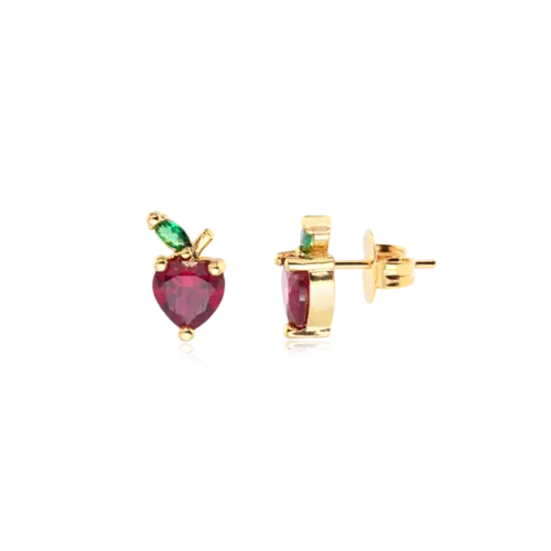 Brinco Maça Zircônia Folheado a Ouro 18k
