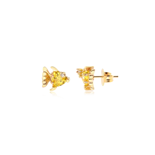 Brinco Peixe Zircônia Folheado a Ouro 18k