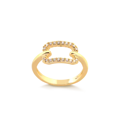 Anel Elo Retangular Zircônias Folheado a Ouro 18k