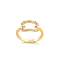 Anel Elo Retangular Zircônias Folheado a Ouro 18k