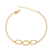 Pulseira Elos Retangulares Zircônias Folheada a Ouro 18k