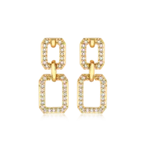 Brinco Elos Retangulares Zircônia Folheado a Ouro 18k
