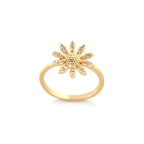 Anel Flor Margarida Com Zircônia Folheado a Ouro 18k