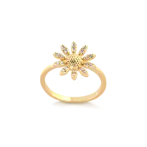 Anel Flor Margarida Com Zircônia Folheado a Ouro 18k