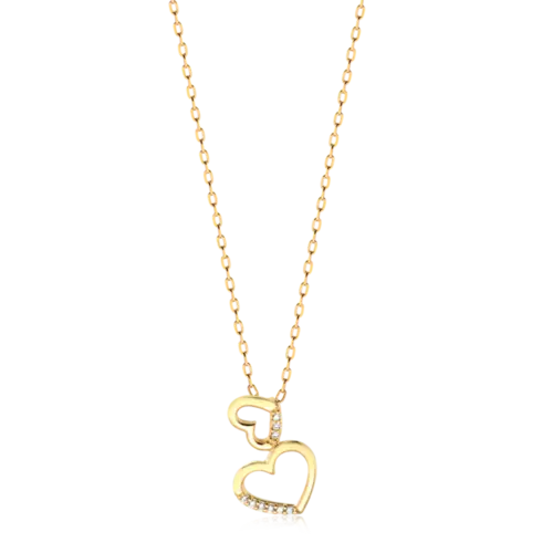 Pingente Coração Duplo Zircônia Folheado a Ouro 18k