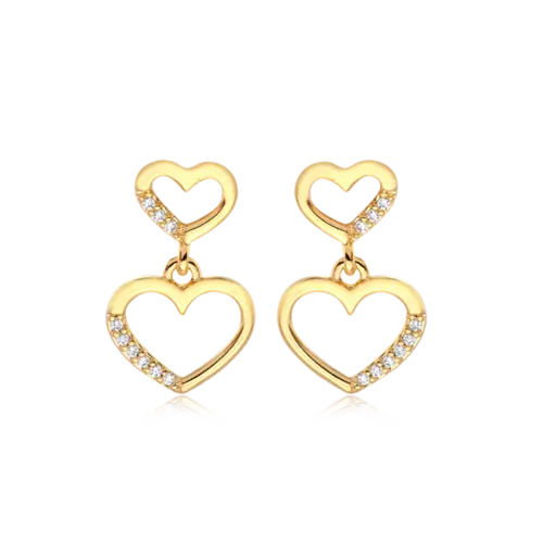 Brinco Coração Duplo Zircônia Folheado a Ouro 18k