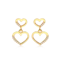 Brinco Coração Duplo Zircônia Folheado a Ouro 18k