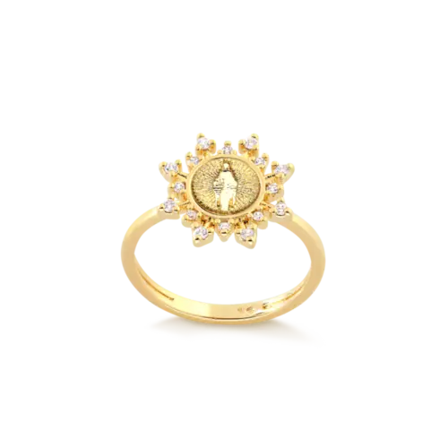 Anel  Nossa Senhora das Graças Zircônia Folheada a Ouro 18k