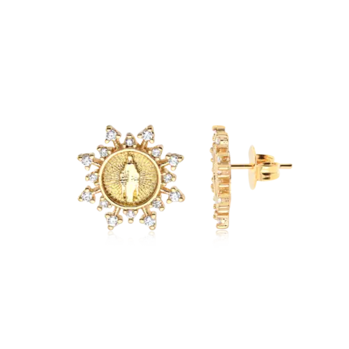 Brinco Nossa Senhora das Graças Zircônia Folheada a Ouro 18k