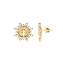 Brinco Nossa Senhora das Graças Zircônia Folheada a Ouro 18k