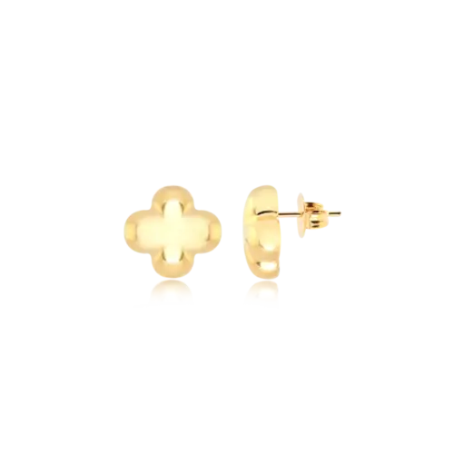 Brinco Trevo da Sorte Liso 9mm Folheado a Ouro 18k