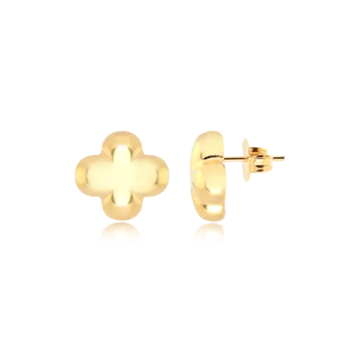 Brinco Trevo da Sorte Liso 12mm Folheado a Ouro 18k