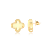 Brinco Trevo da Sorte Liso 12mm Folheado a Ouro 18k