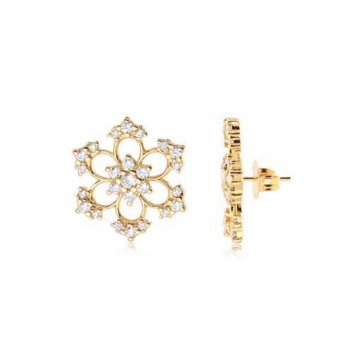 Brinco Flor Com Zircônias Folheado a Ouro 18k
